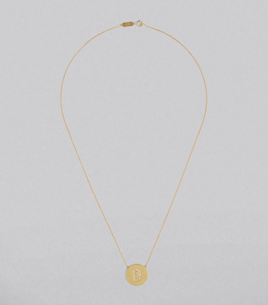 Yellow Gold and Diamond Letter Disc D Necklace