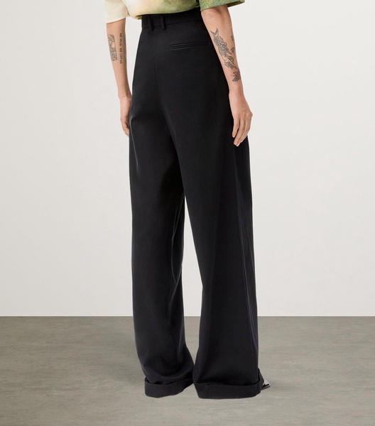 Cotton-Silk Gabardine Pleated Trousers