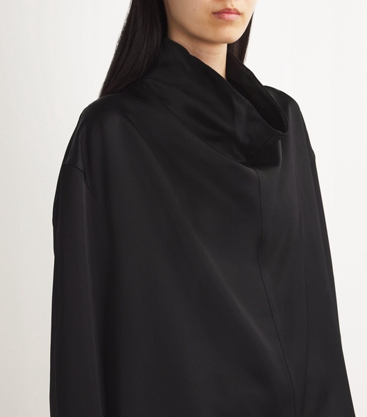 Satin Funnel-Neck Blouse 