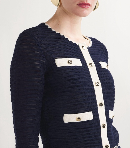 Contrast-Trim Crochet Cardigan