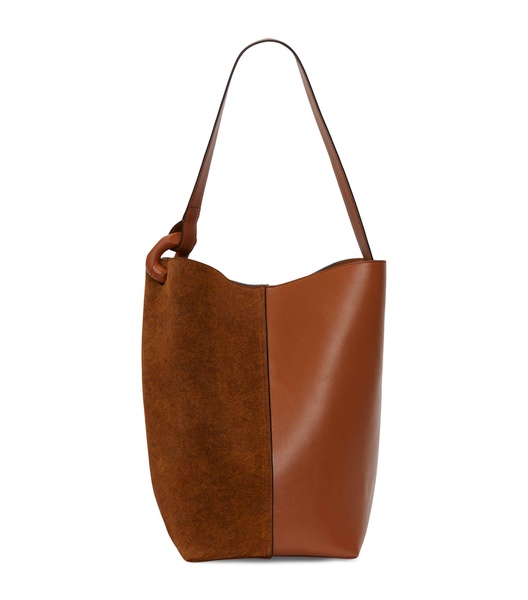 Suede and Leather Corner Bucket Bag