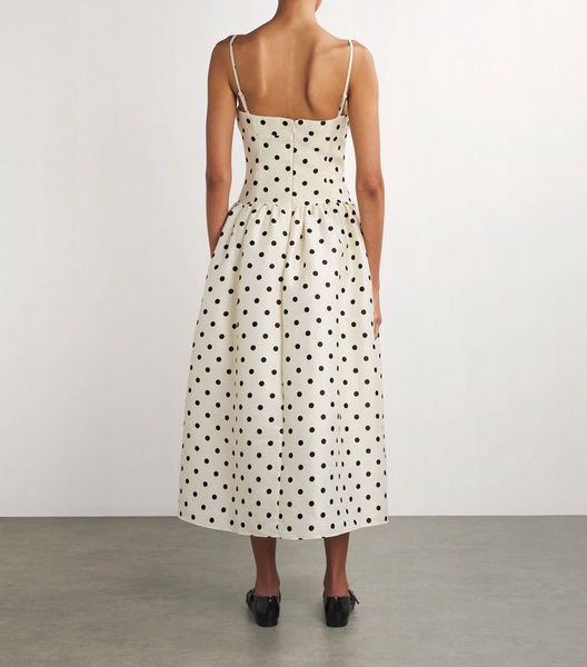 Taffeta Polka-Dot Midi Dress