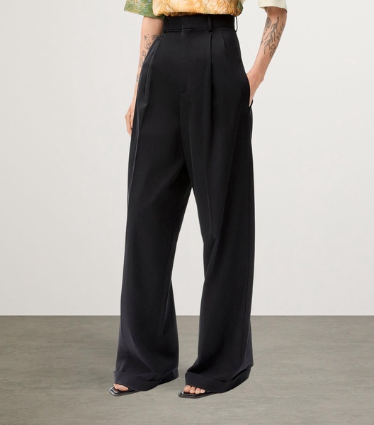 Cotton-Silk Gabardine Pleated Trousers