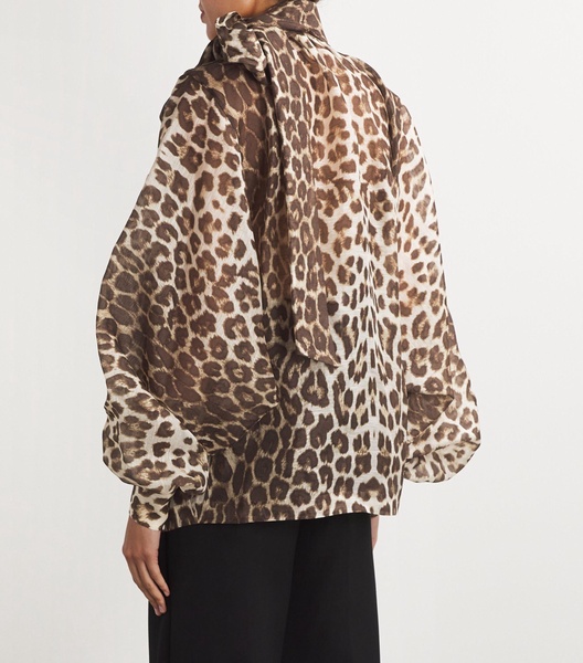 Silk Leopard Billow Blouse