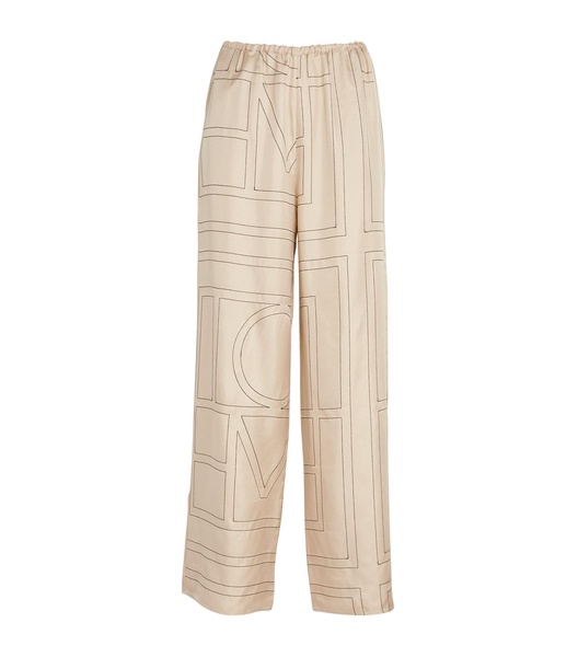 Monogram embroidered silk pants