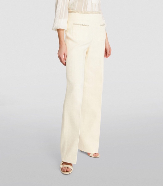 Tweed Bead-Trim Tailored Trousers