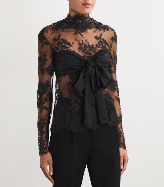 Silk-Trim Lace Bodice Blouse