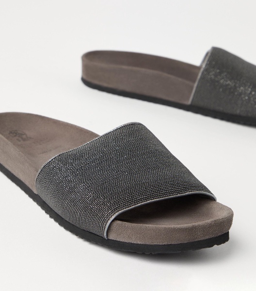 Leather Monili-Embellished Slides