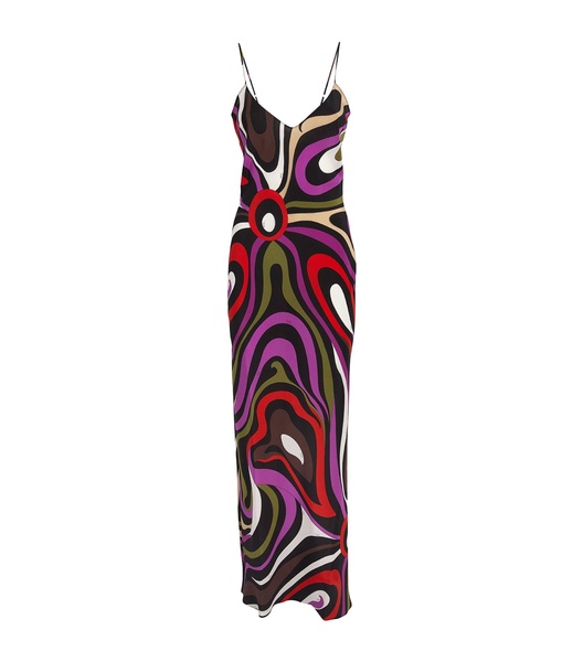 Silk Marmo Print Maxi Dress