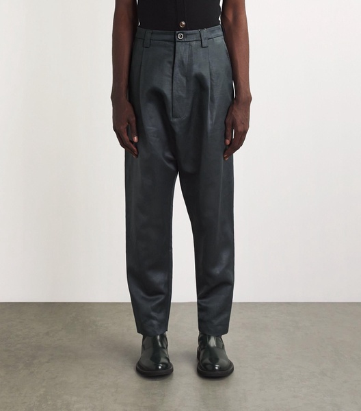 Linen-Blend Shiny Trousers