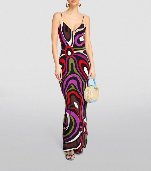 Silk Marmo Print Maxi Dress