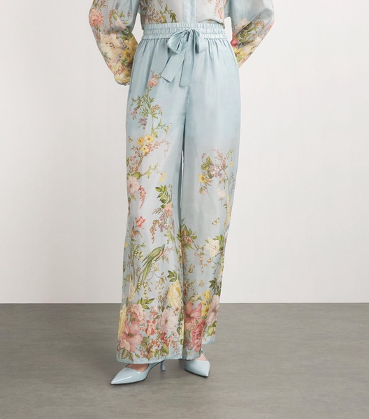 Silk Floral Waverly Wide-Leg Trousers