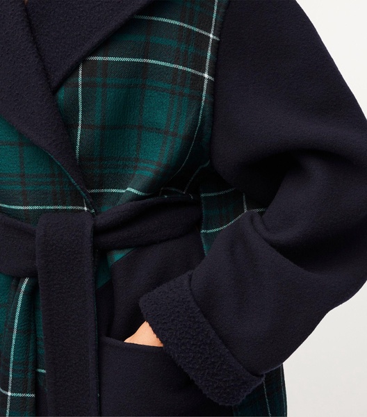 Wool-Blend Tartan Belted Coat