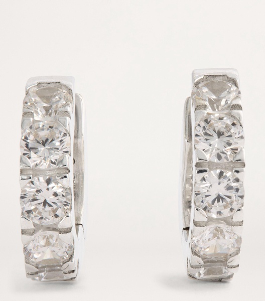 Sterling Silver and Cubic Zirconia Huggie Earrings