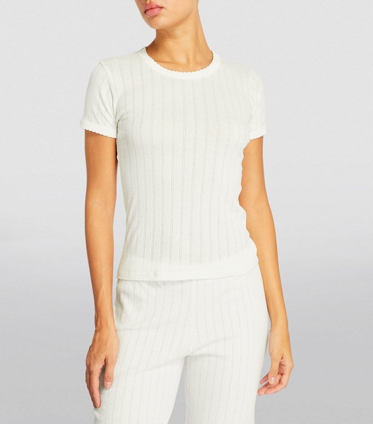 Rib-Knit Pointelle T-Shirt