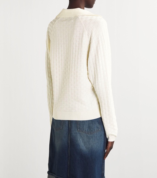 Square-Knit Juniper Polo Sweater