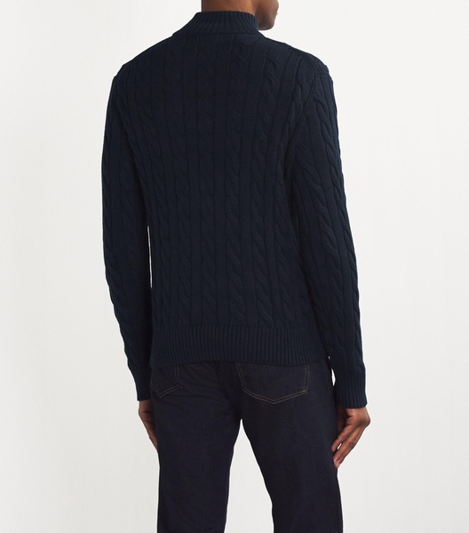 Cotton Cable-Knit Polo Pony Sweater