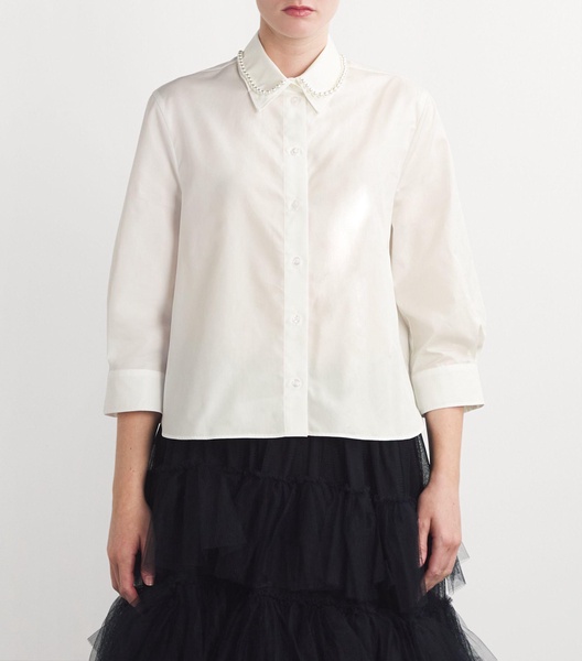 Pearl-Embellished Cropped Shirt