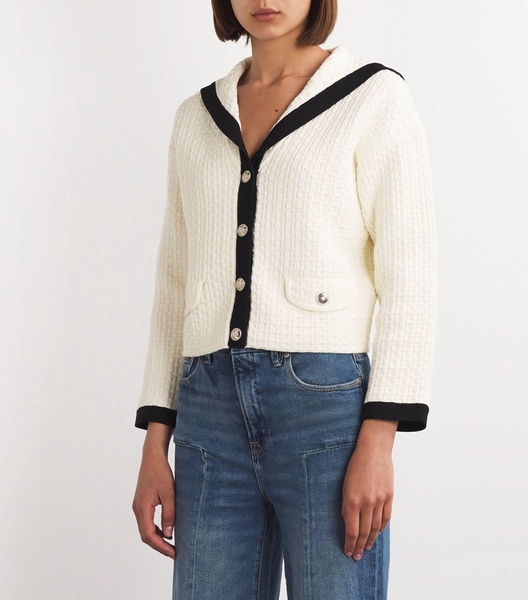 Cotton-Blend Contrast-Collar Cardigan