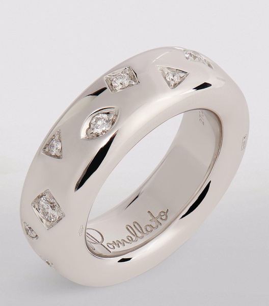 Rhodium-Plated White Gold and Diamond Medium Iconica Ring