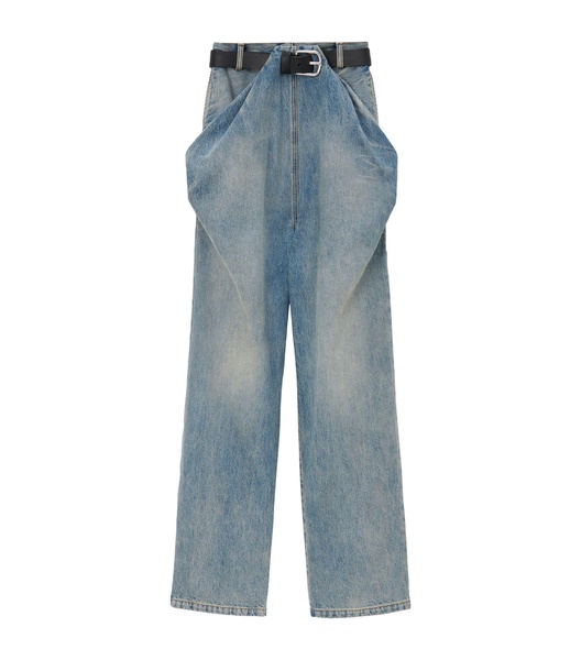 Light-Wash Draped Jeans