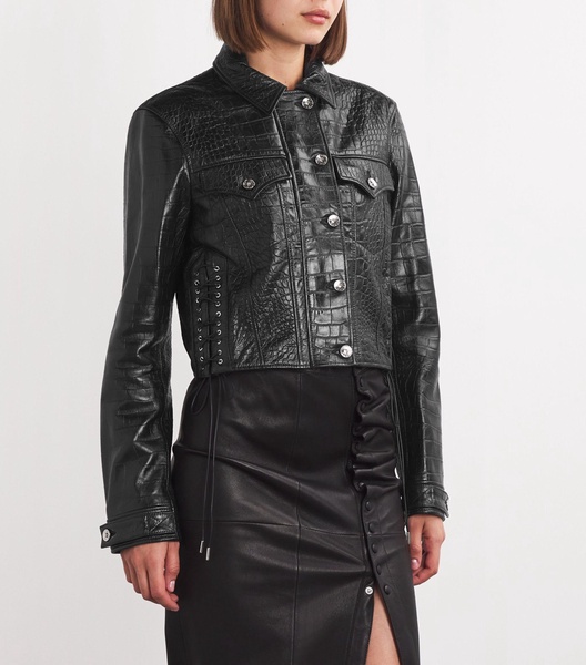 Leather Croc-Embossed Jacket 