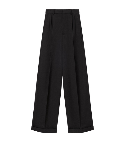 Cotton-Silk Gabardine Pleated Trousers