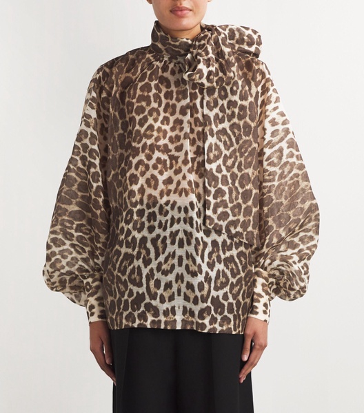 Silk Leopard Billow Blouse