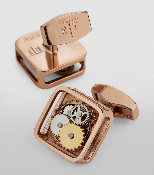 Rose Gold-Plated Square Gear Cufflinks