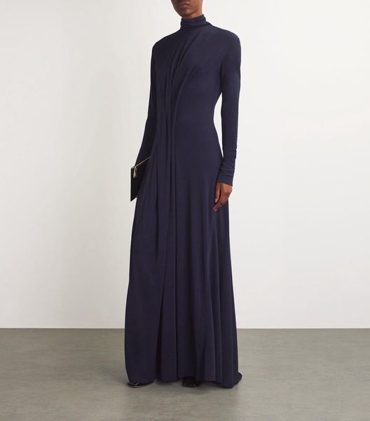 Long-Sleeve Draped Gown