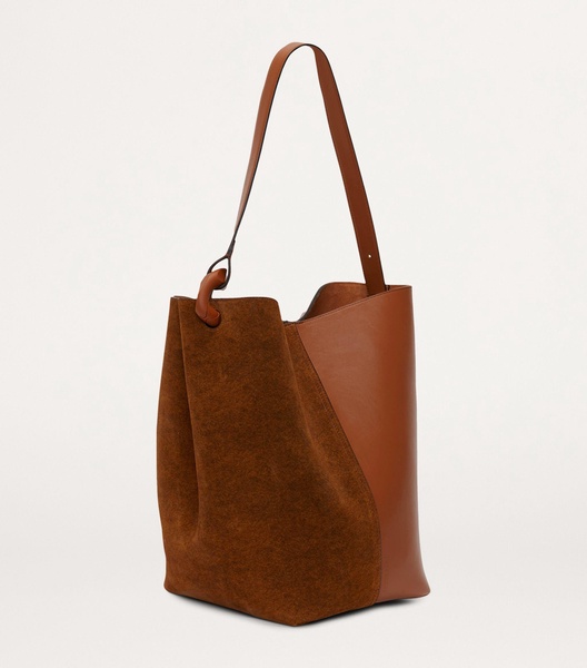 Suede and Leather Corner Bucket Bag