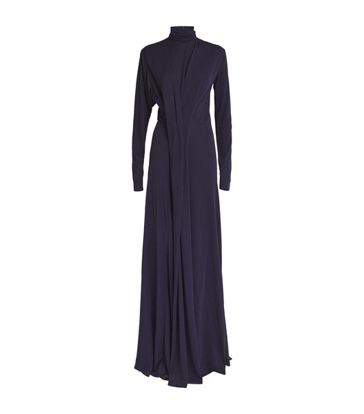 Long-Sleeve Draped Gown