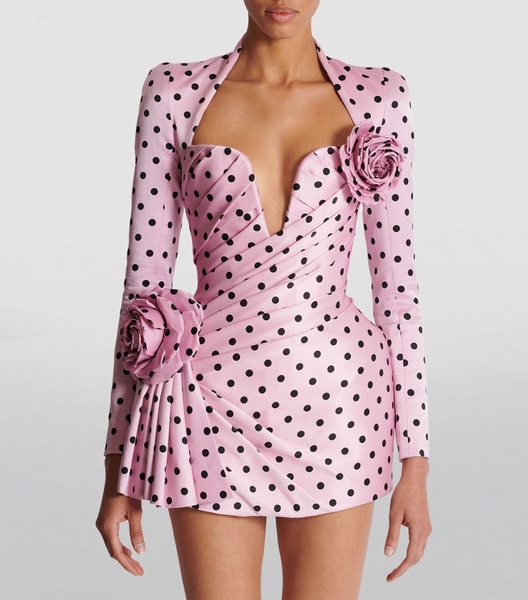 Cotton Polka-Dot Rose Mini Dress