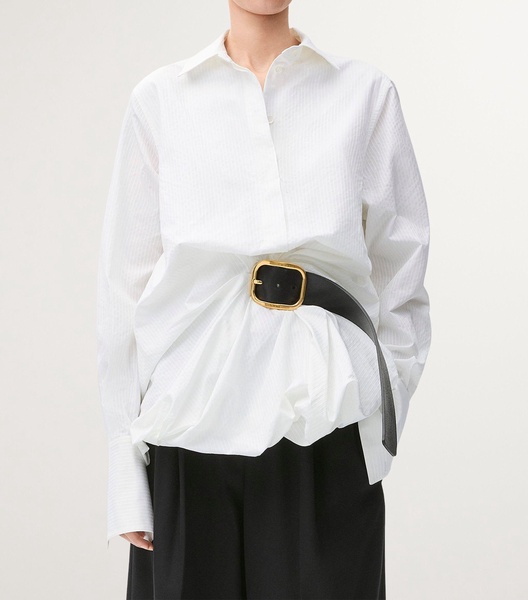 Cotton Poplin Jacquard Belted Shirt 