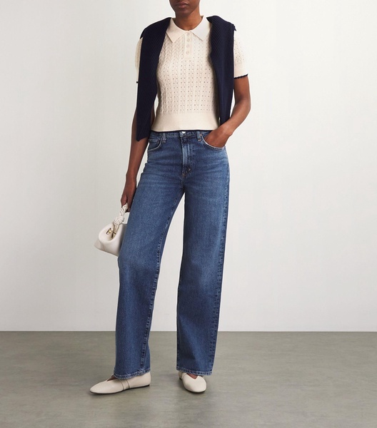 Wool-Cashmere Eyelet Polo Top