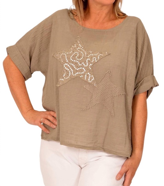 star & sequin tee in tan