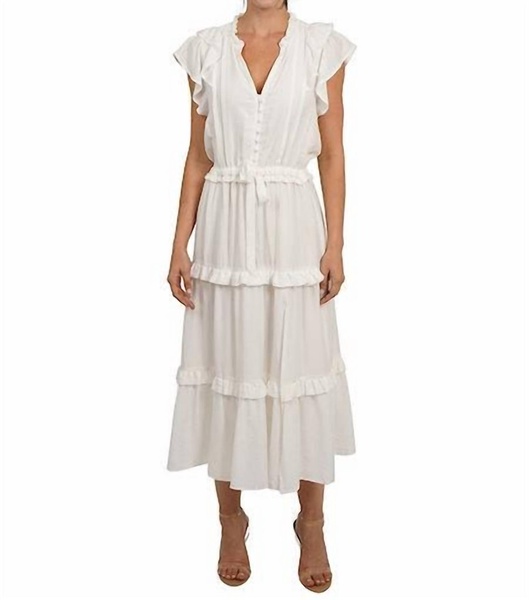 savannah tiered midi dress in white