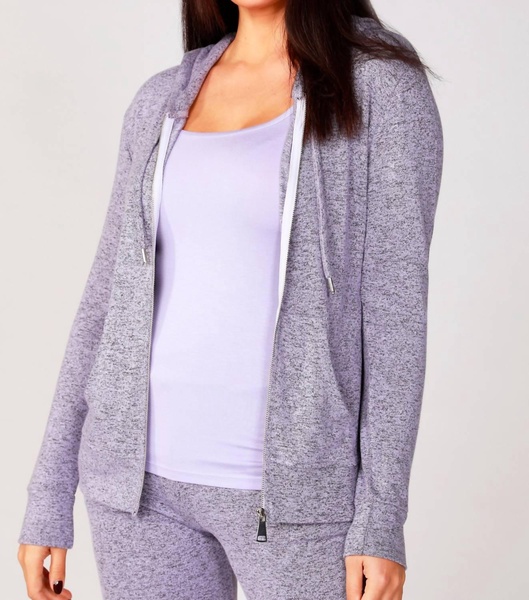 melange zip hoodie in lilac