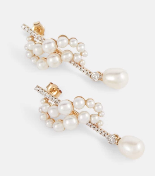 14kt gold earrings with diamonds and pearls