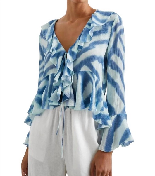 nicoletta top in blue watercolor stripes