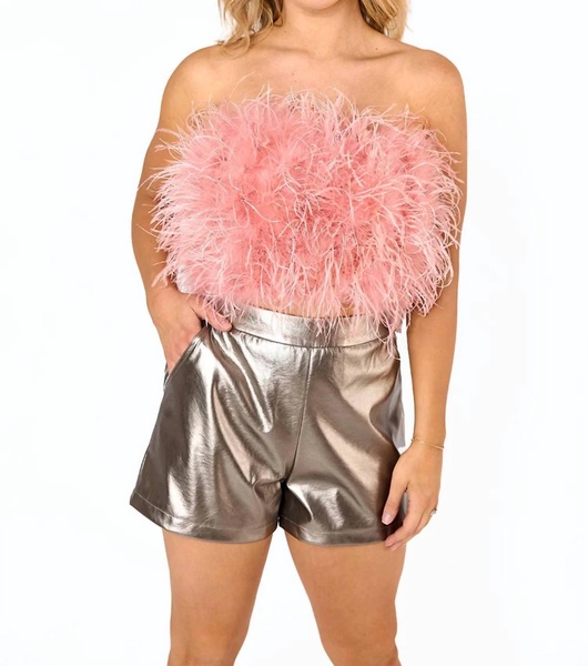 fancy strapless feather crop top in rose gold feather