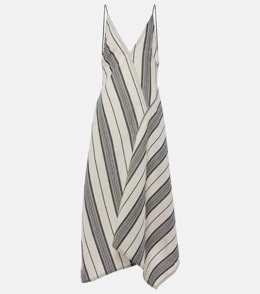 Striped linen and cotton maxi dress