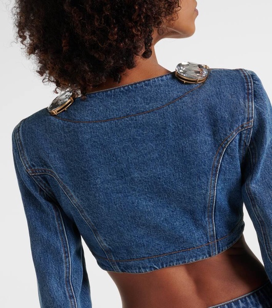 Embellished cropped denim jacket