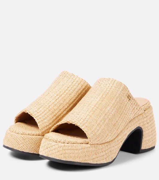 Butterfly raffia platform mules