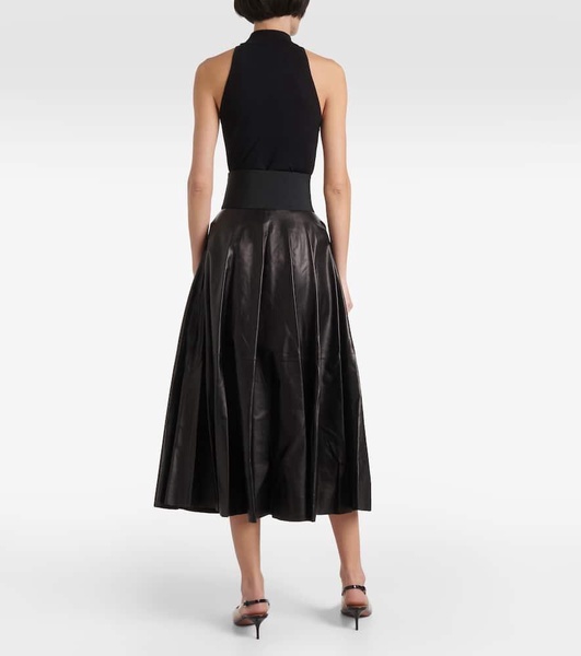 High-rise leather midi skirt