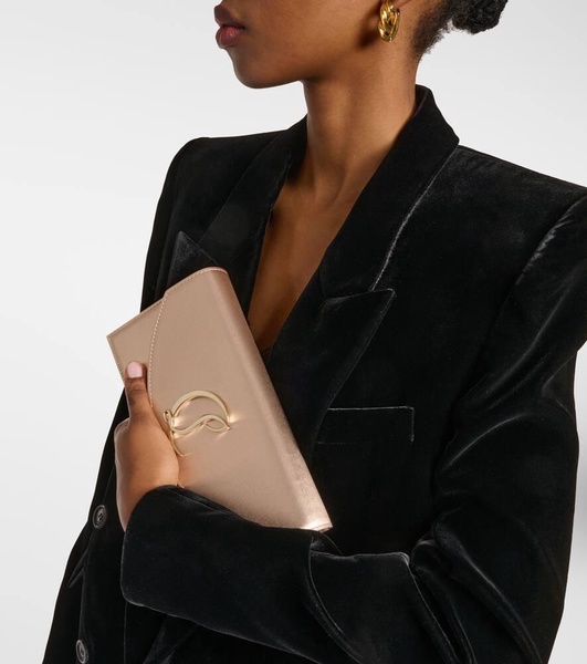 Loubi54 Small leather-trimmed silk clutch