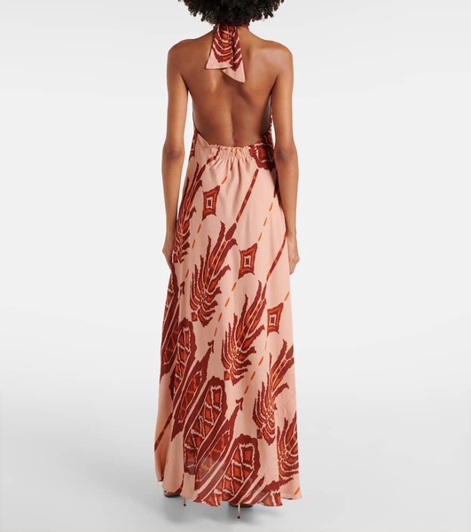 Printed halterneck silk gown