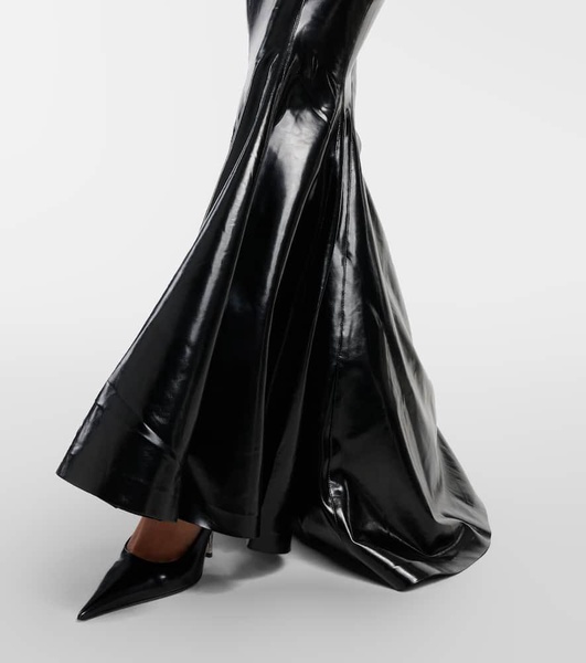 Open-back faux patent leather maxi dress