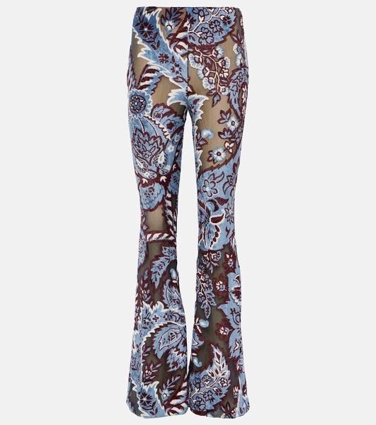 Floral velvet jacquard flared pants