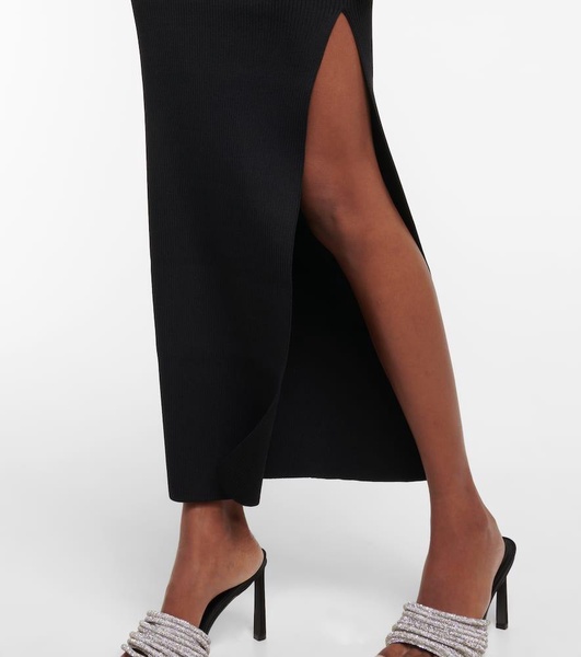 Cutout ribbed-knit maxi skirt